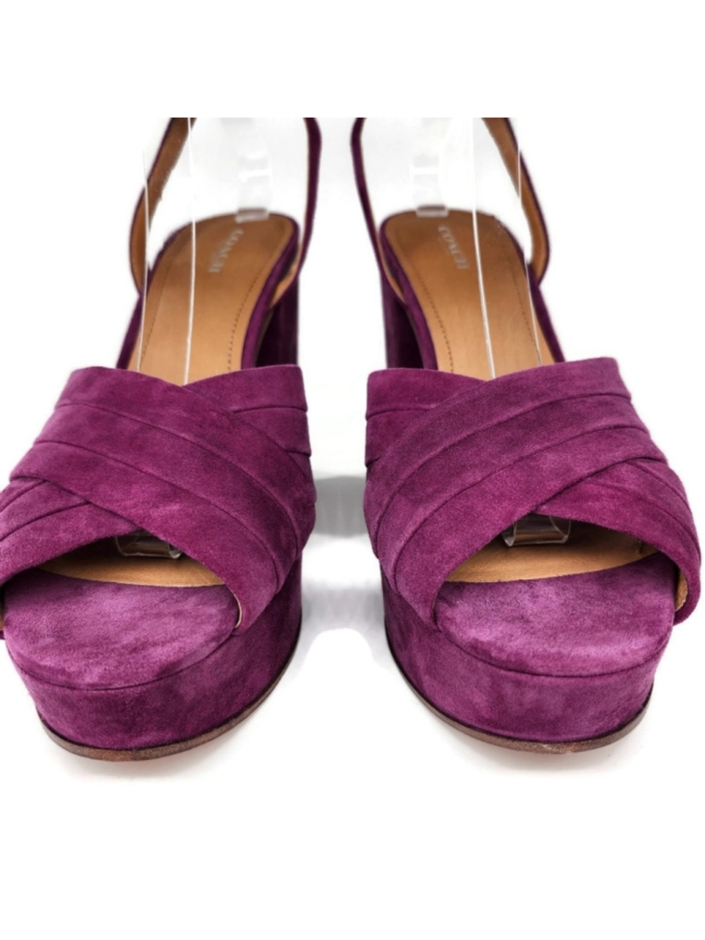 Coach Nikeeta Plum Purple Suede Ankle Wrap Block High Heel Platform Sandals - Picture 3 of 13